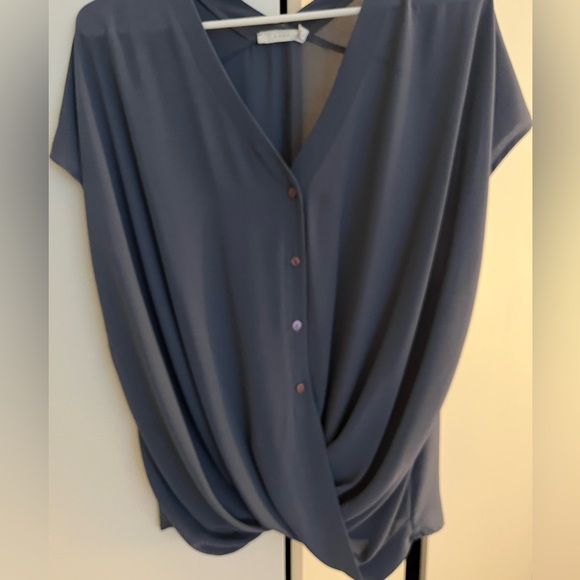 NEW! Lush Blue Draped V-Neck Blouse - Picture 2 of 4
